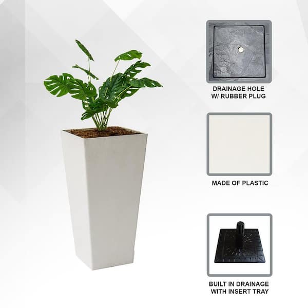 XBrand Modern 30-Inch Tall Square Planter, Modern Tapered Perfect for Indoor & Outdoor, Patio Dcor, Set of 2, White