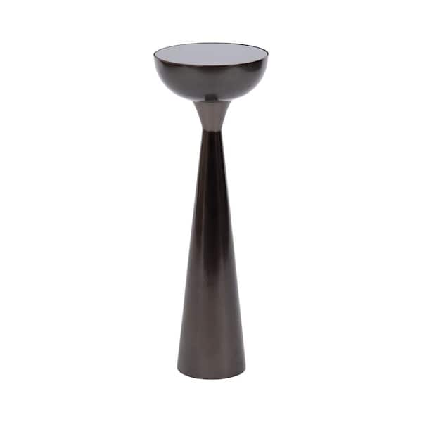 Kate and Laurel Chandon 8 in. W. Pewter Round Glam Glass End Table