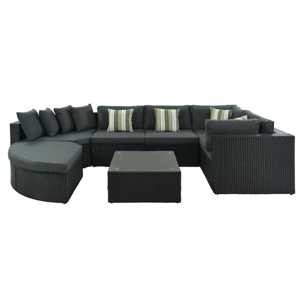 maocao hoom 7-Piece Black Wicker Patio Conversation Set with Gray Cushions