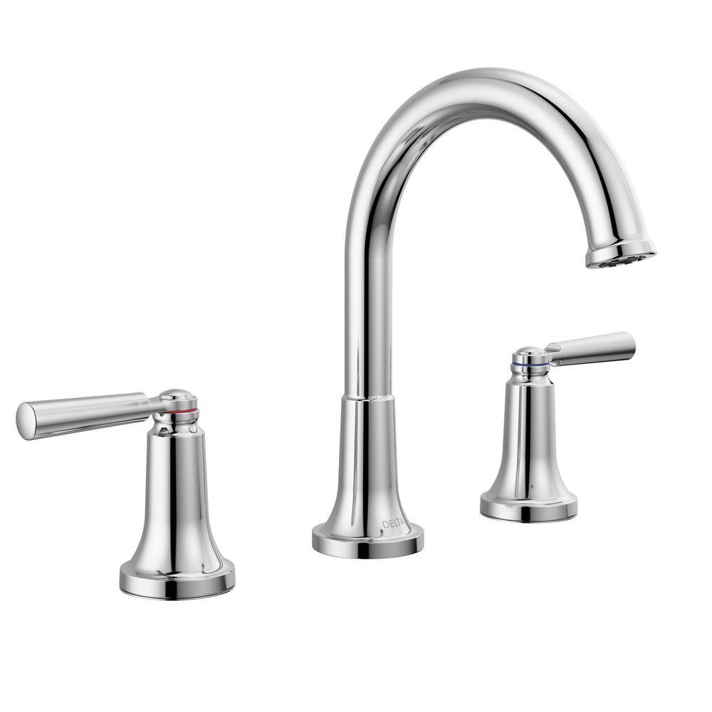 thumbnail image 2 of Delta Windemere Widespread Bathroom Faucet – Brushed Nickel, 3-Hole, High Arc (35996LF-BN-ECO) 2 of 5