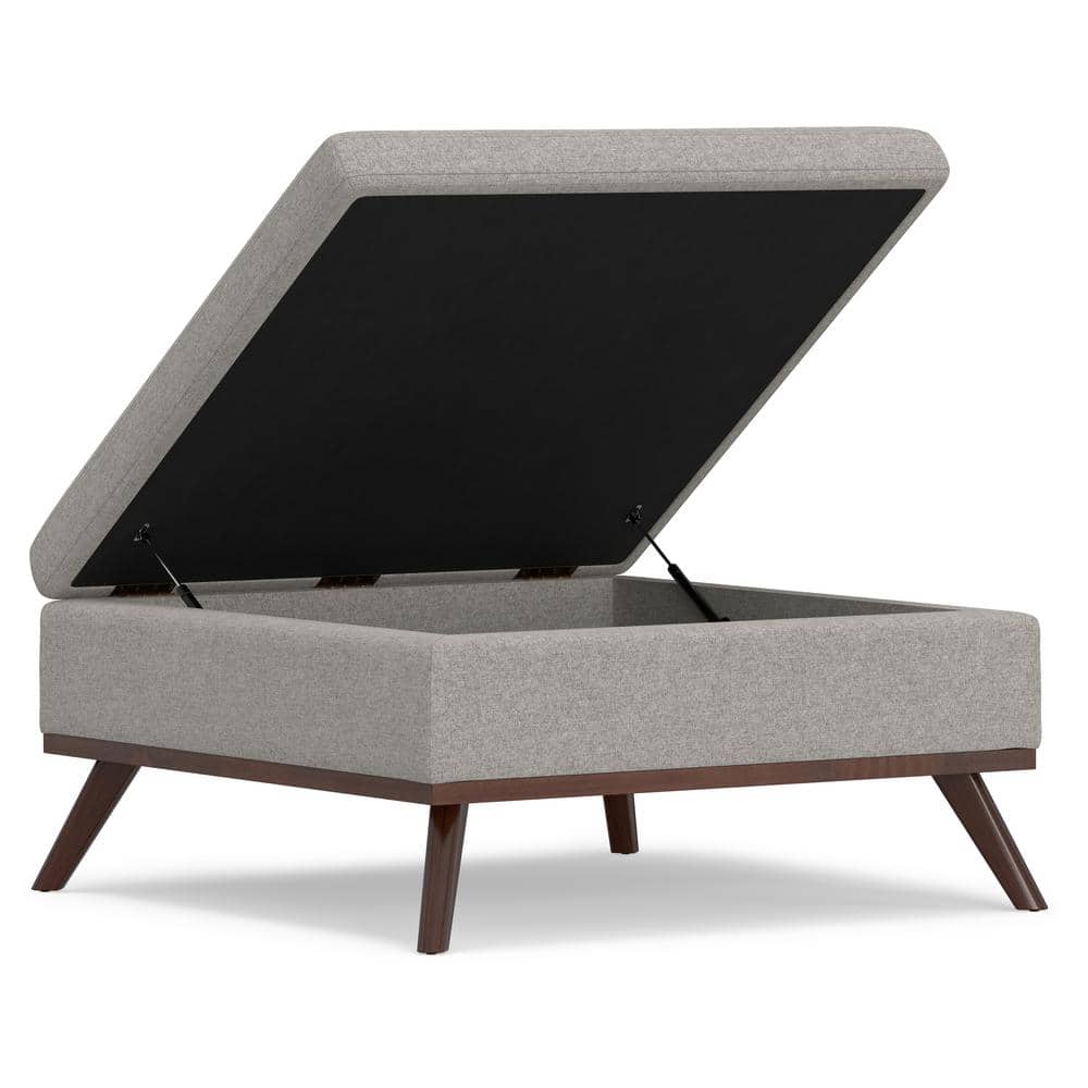 Cloud Gray Upholstered Storage Ottoman with Solid Wood Legs