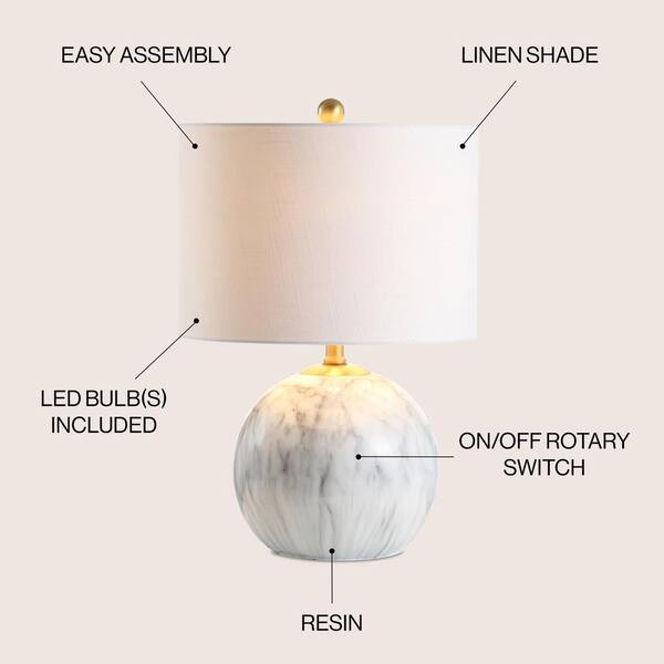 JONATHAN Y Luna LED Table Lamp - 21.5\" Resin Bedside Lamp With Faux Marble Finish - Classic Glam Desk Light For Bedroom & Office