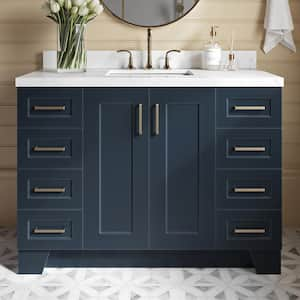 Taylor 48.25 in. W x 22 in. D x 36 in. H Single Sink Freestanding Bath Vanity in Midnight Blue with Carrara Quartz Top