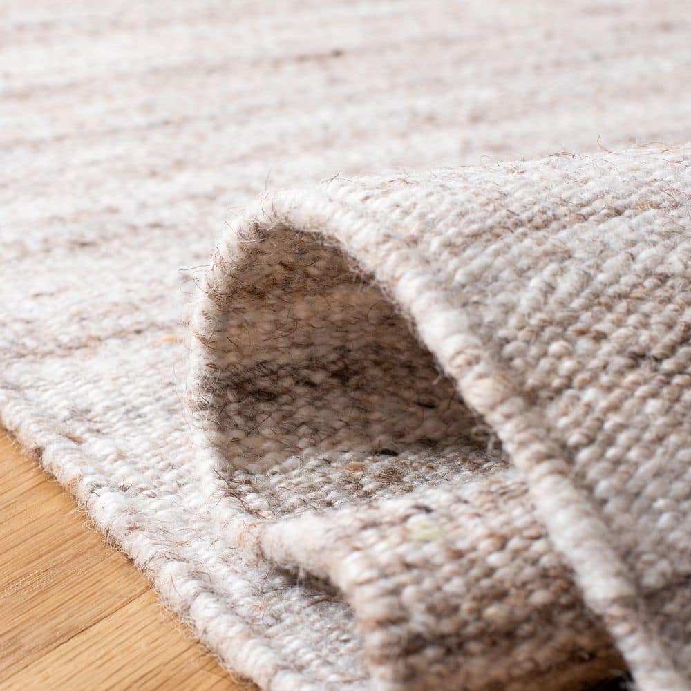 Ivory and Brown 7' Square Handmade Wool Kilim Area Rug