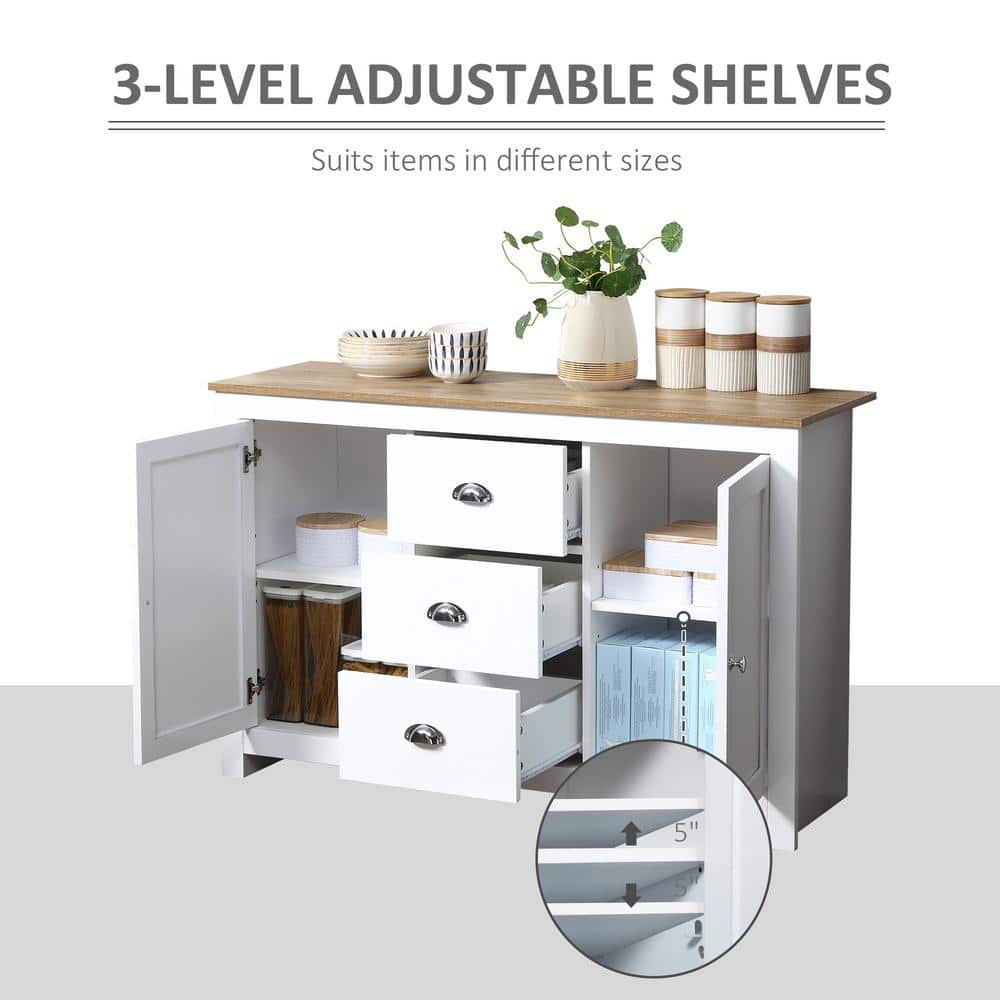 White MDF Kitchen Sideboard with Adjustable Shelves and Drawers