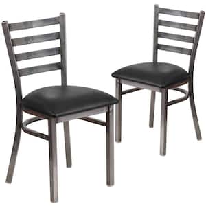 Black Vinyl Seat/Clear Coated Metal Frame Restaurant Chairs (Set of 2)