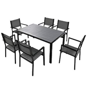 7-Piece Gray Seats 6 Metal Outdoor Dining Set