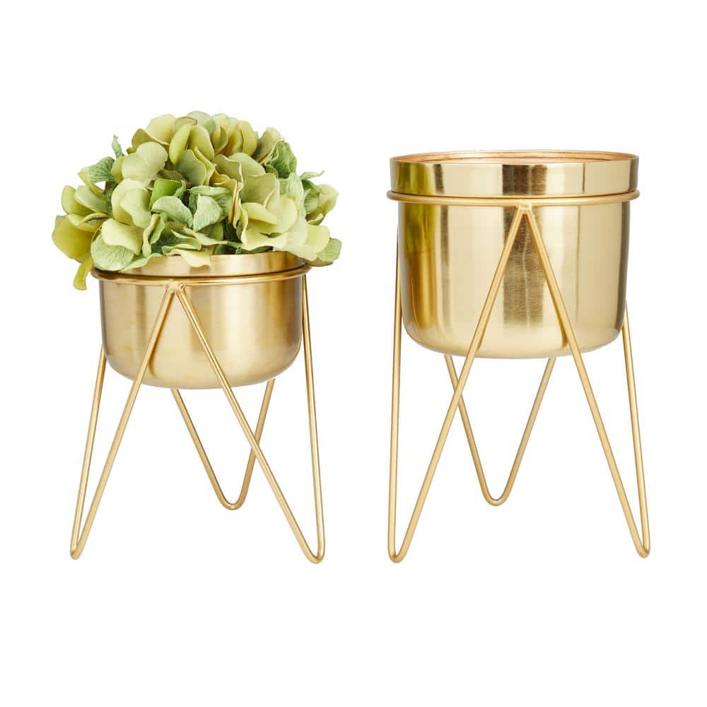 Modern Minimalist Gold Iron Planter with Stand, 7" Diameter