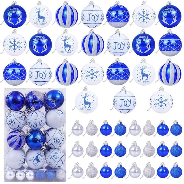 2.36 in. 48 Pieces Royal Blue and Silver Christmas Ball Ornaments for Christmas Tree/Jewish Hanukkah Decorations