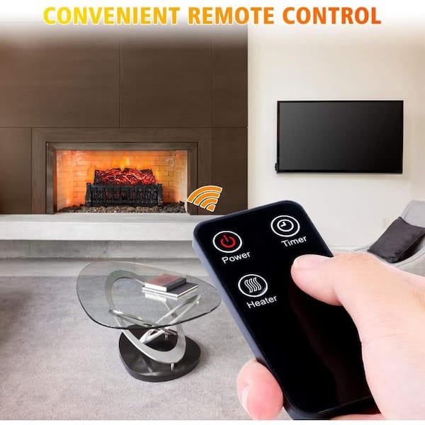 20.5 in. Electric Fireplace Log Heater with Remote Control 8H Timer Realistic Flame in Black