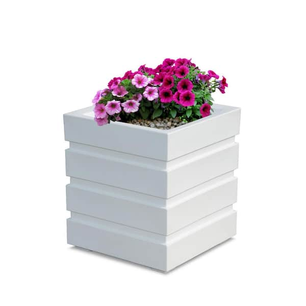 Mayne Freeport 18 in. Square Self-Watering White Polyethylene Planter