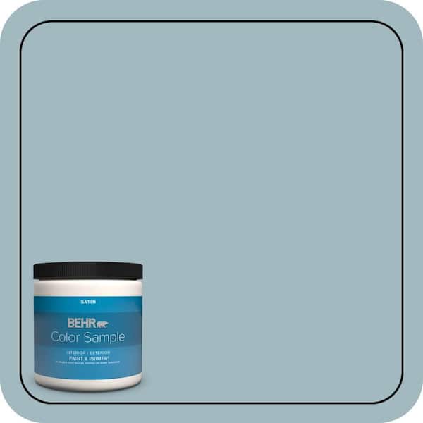 BEHR PREMIUM PLUS 8 oz. #BIC-23 Hopeful Blue Satin Enamel Interior/Exterior Paint & Primer Color Sample