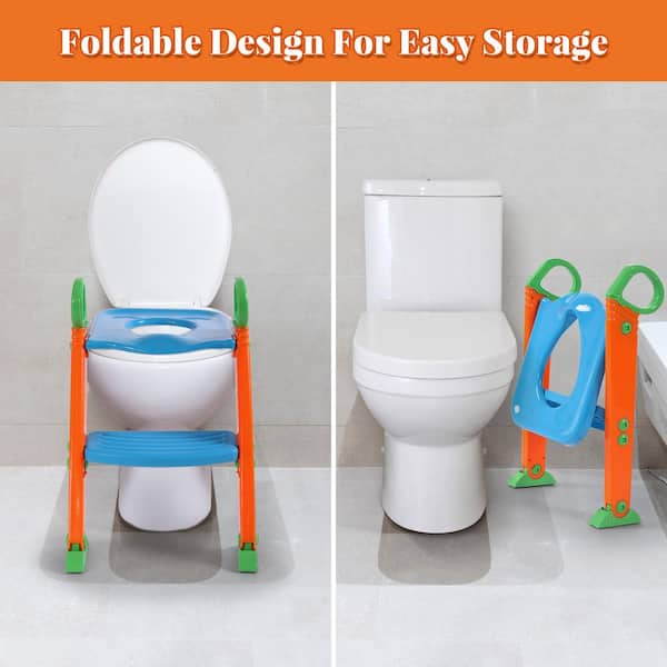 Kids Potty Training Seat Toilet Chair Stool Ladder Foldable for Toddler w/  Step