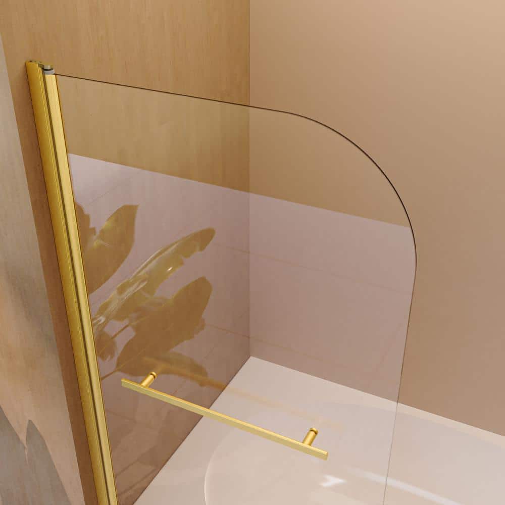 31"W x 55"H Brushed Gold Frameless Tempered Glass Bathtub Door
