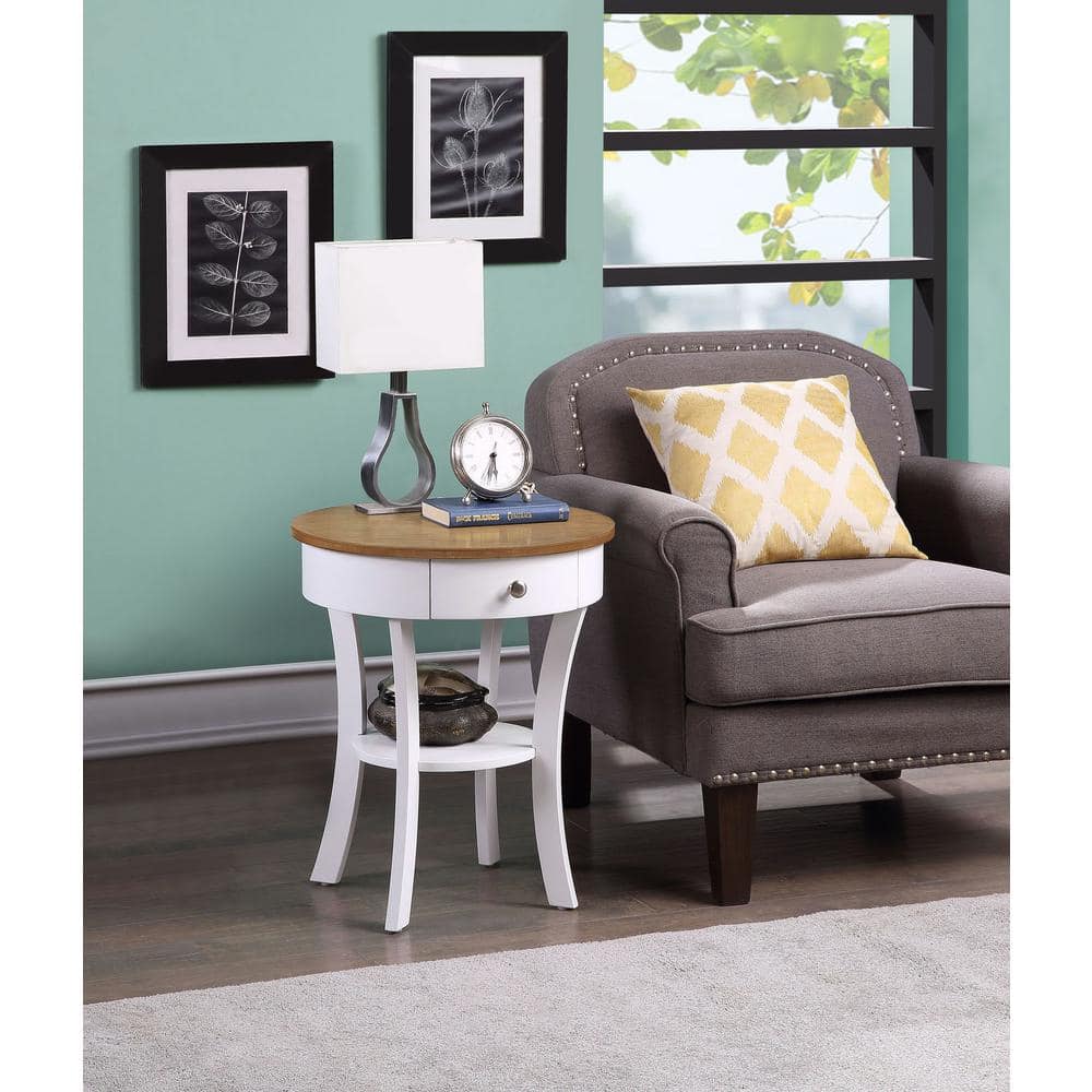 Driftwood and White Round Wood End Table with Storage