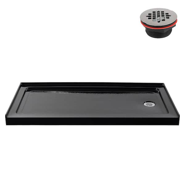 GB-2539-160-BL 60 in. x 32 in. Alcove Acrylic Shower Pan Base in Glossy Black with Right Drain, Drain Included