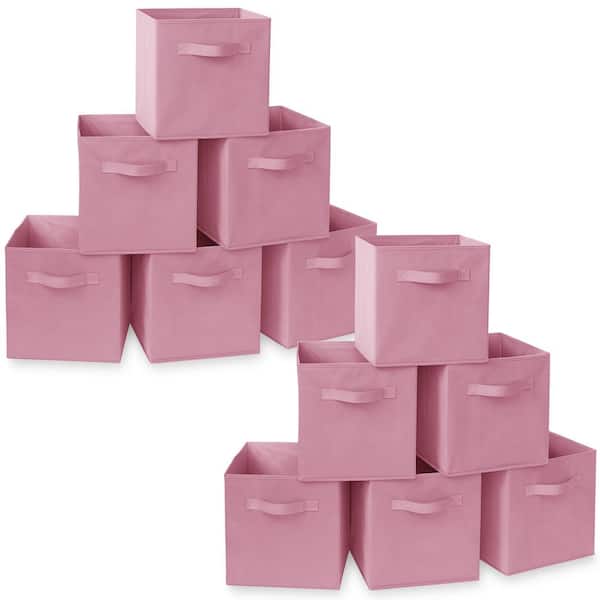 Casafield Pink 11 in. x 11 in. Fabric Collapsible Cubes Decorative Basket Storage Bins-Set of 12