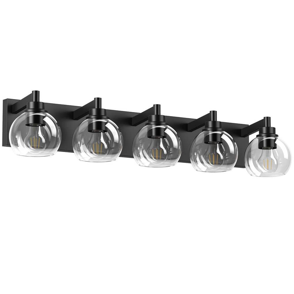 34 in. 5-Light Matte Black Metal Bathroom Vanity Light Over Mirror with Clear Glass Shade price history on PriceWatchPro