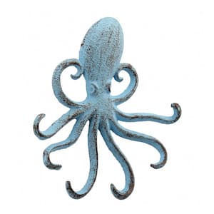 6 in. Blue Cast Iron Octopus Wall Hook