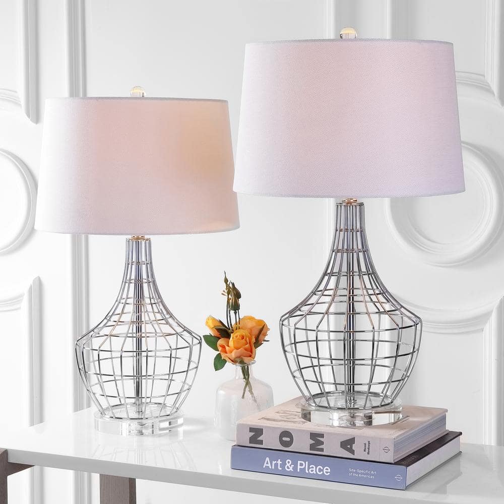 Contemporary Silver and White Glass Table Lamp, 19" Height