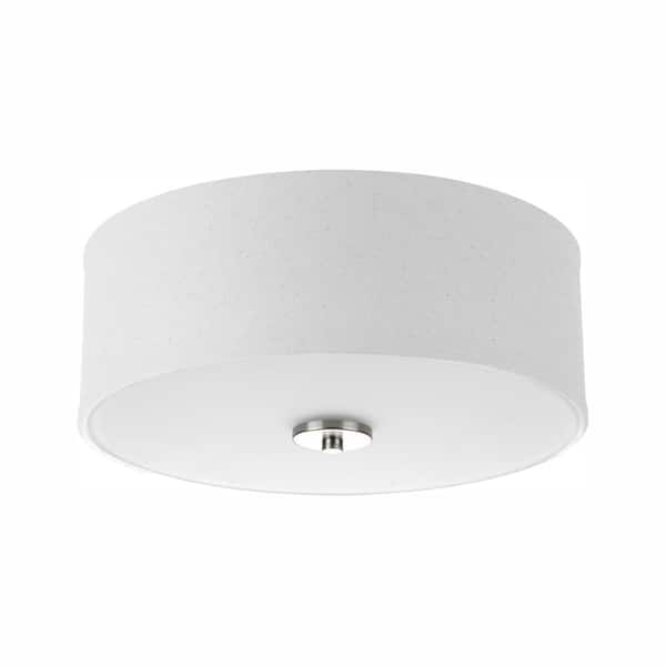 Progress Lighting Inspire Collection 13 in. Transitional Brushed Nickel LED Bedroom Drum Shade Ceiling Light with White Linen Shade