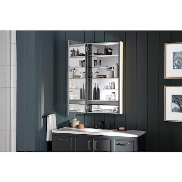 Maxstow 22 in. W x 40 in. H Silver Surface Mount Medicine Cabinet with Lighted Mirror