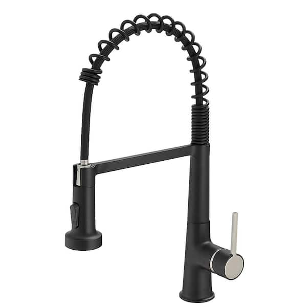 Staykiwi Single Handle High Arc Pull Out Sprayer Kitchen Faucet in Matte Black