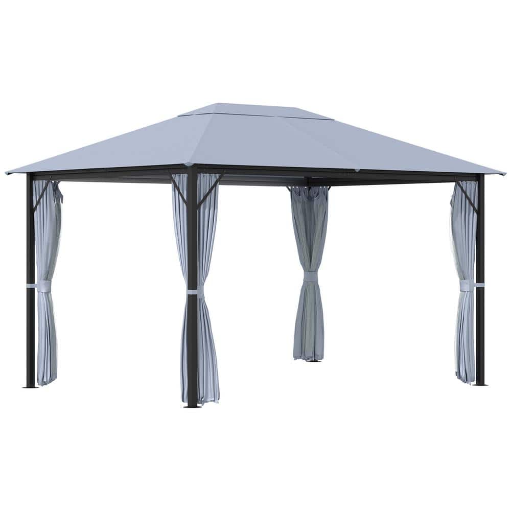 10 ft. x 13 ft. Gray Patio Outdoor Gazebo Canopy Shelter with Netting and C