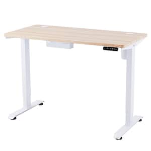 55 in. Retangular White Standing Computer Desk with Cable Management