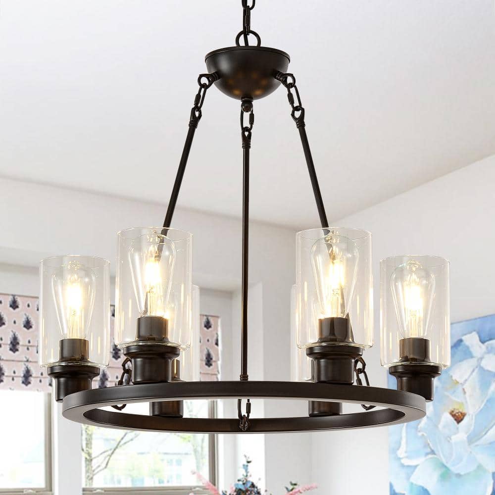 23.6 in. 6-Light Black Wagon Wheel Chandelier with Adjustable Height (No Bulbs) price history on PriceWatchPro