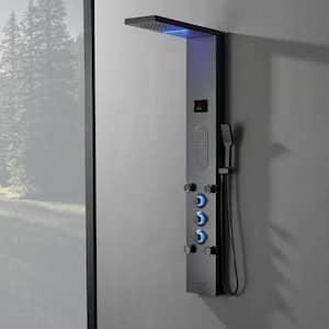 53 in. 4-Jet Shower Panel System with Shelf LED Rainfall Waterfall Head  Handshower and Bidet Sprayer in Silver Black