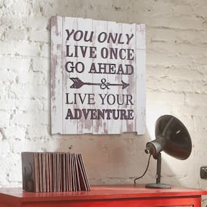 15.5 in. x 15.5 in. Weathered White Wood "Live your Adventure" Wall Art