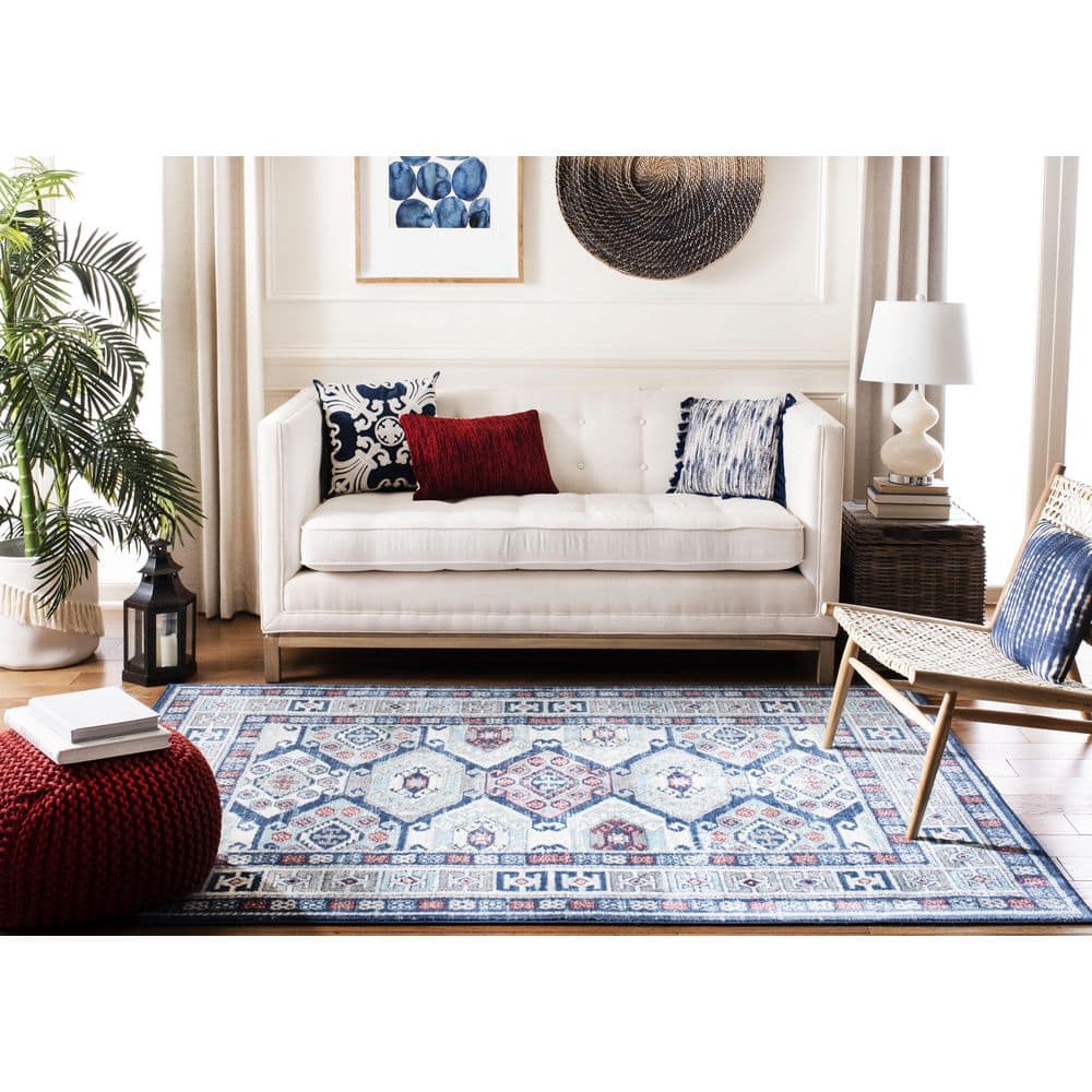 Palatial Blue & Grey Synthetic 80" Square Area Rug