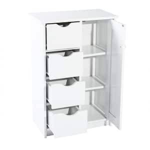 21.7 in. W x 11.9 in. D x 32.9 in. H White Floor Storage Bathroom Linen Cabinet with 4-Drawers and Door