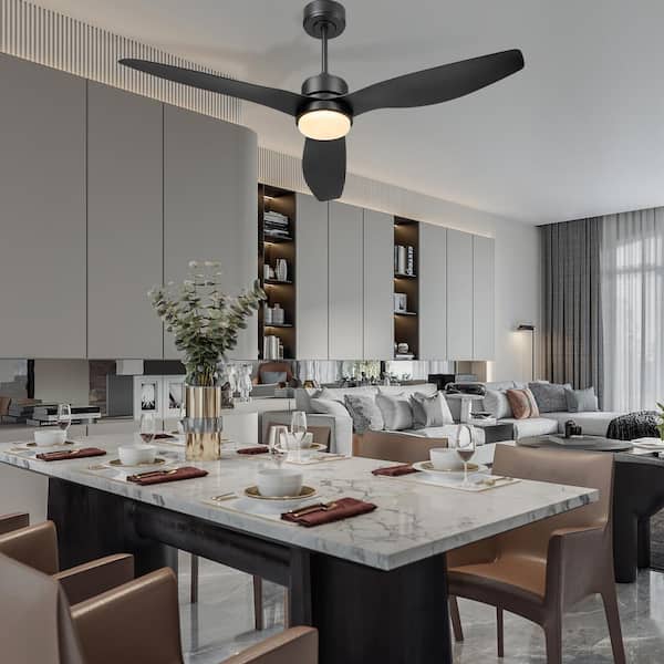 52 in. Integrated LED Light Indoor Black Finished Smart Ceiling Fan with Remote Control And 5 Speed DC Motor