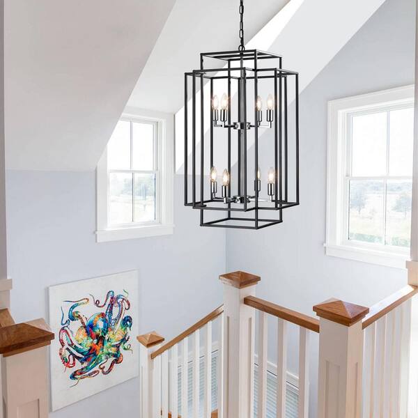 Jushua 8-Light Farmhouse Lantern Tiered Black Industrial