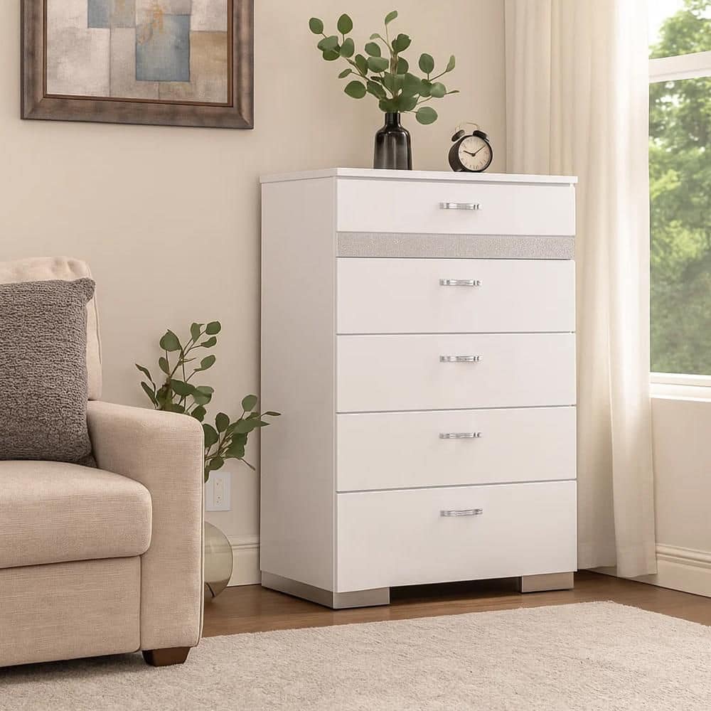 Benjara White Gloss Finish 6 Drawer 35.04 in. Wide Chest of