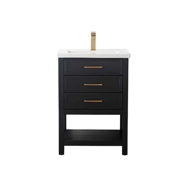 Oliver 24 in. W x 18 in. D x 34 in. H Bath Vanity in Black Oak with White Ceramic Vanity Top