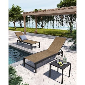 3-Piece Adjustable Aluminum Outdoor Chaise Lounge in Gray with Aluminum Table Set