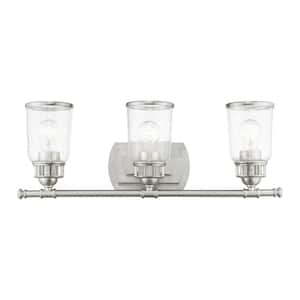 Billingham 23.5 in. 3-Light Brushed Nickel Vanity Light with Clear Seeded Glass