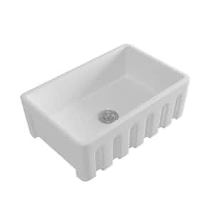 White Ceramic 30 in. Single Bowl Farmhouse Apron Workstation Kitchen Sink with Grid and Strainer