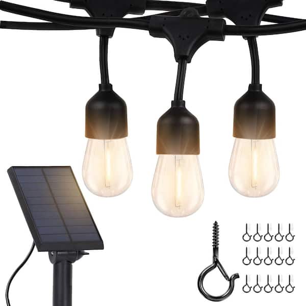 Brightech Ambience Pro 12-Light 27 ft. Outdoor Solar 2W 2700K Warm White LED S14 Edison Bulb String Lights with Easy Install Hooks