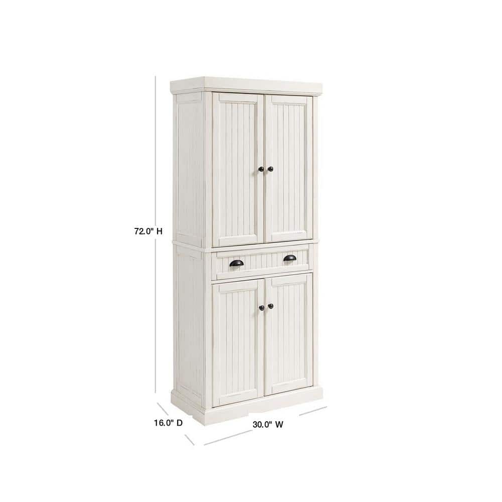 Seaside Distressed White Solid Wood Kitchen Pantry with Adjustable Shelves