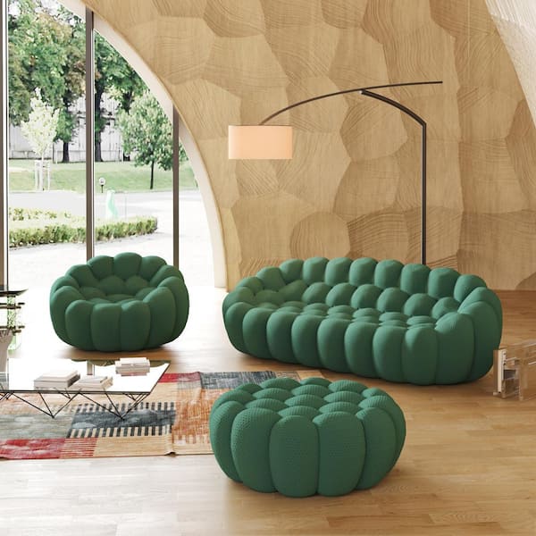 98.43 in. W Flared Arm 3D knitted Polyester 3-piece Curved Modular Free Combination Sectional Sofa in Green with Ottoman