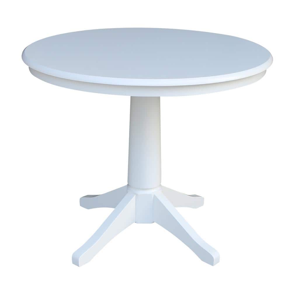 36" Round White Painted Wood Pedestal Dining Table