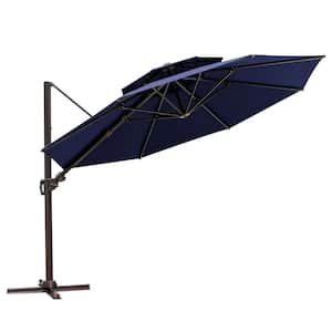 11.5 ft. Aluminum Cantilever Tilt Patio Umbrella in Navy Blue
