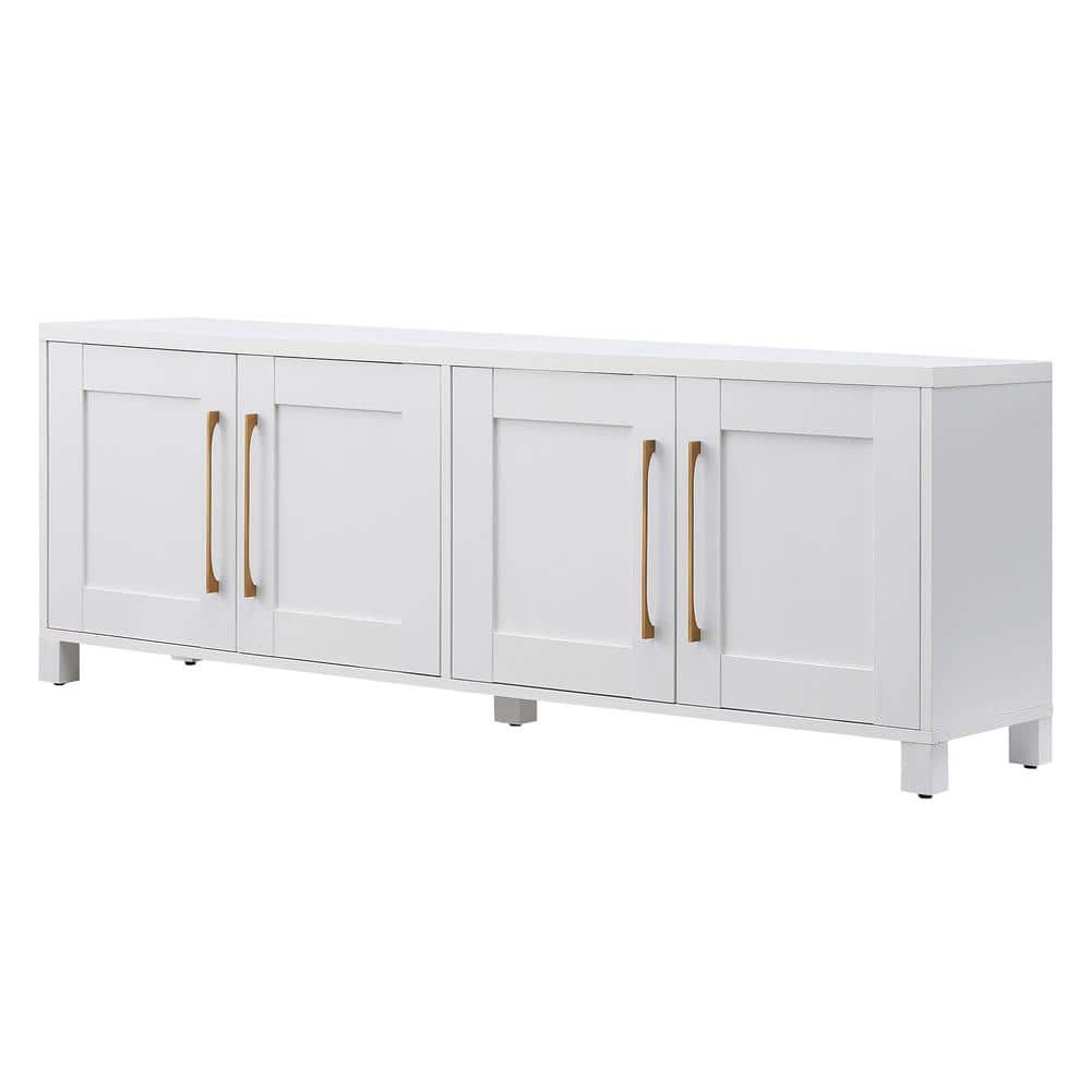 White MDF Rectangular TV Stand with Cabinets