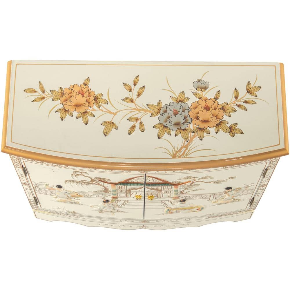 White Lacquer Hall Cabinet with Hand-Carved Mother-of-Pearl Ladies