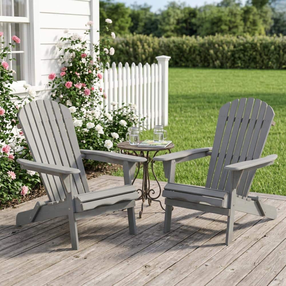 Flynama Wooden Folding Adirondack Chair Set of 2 for Patio Garden