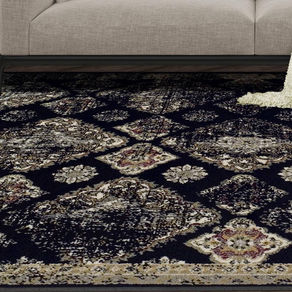 Black Distressed Damask Synthetic 8' x 10' Area Rug